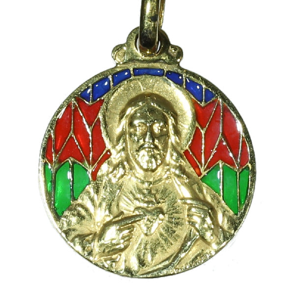 VINTAGE 18K WITH ENAMEL RELIGIOUS PENDANT